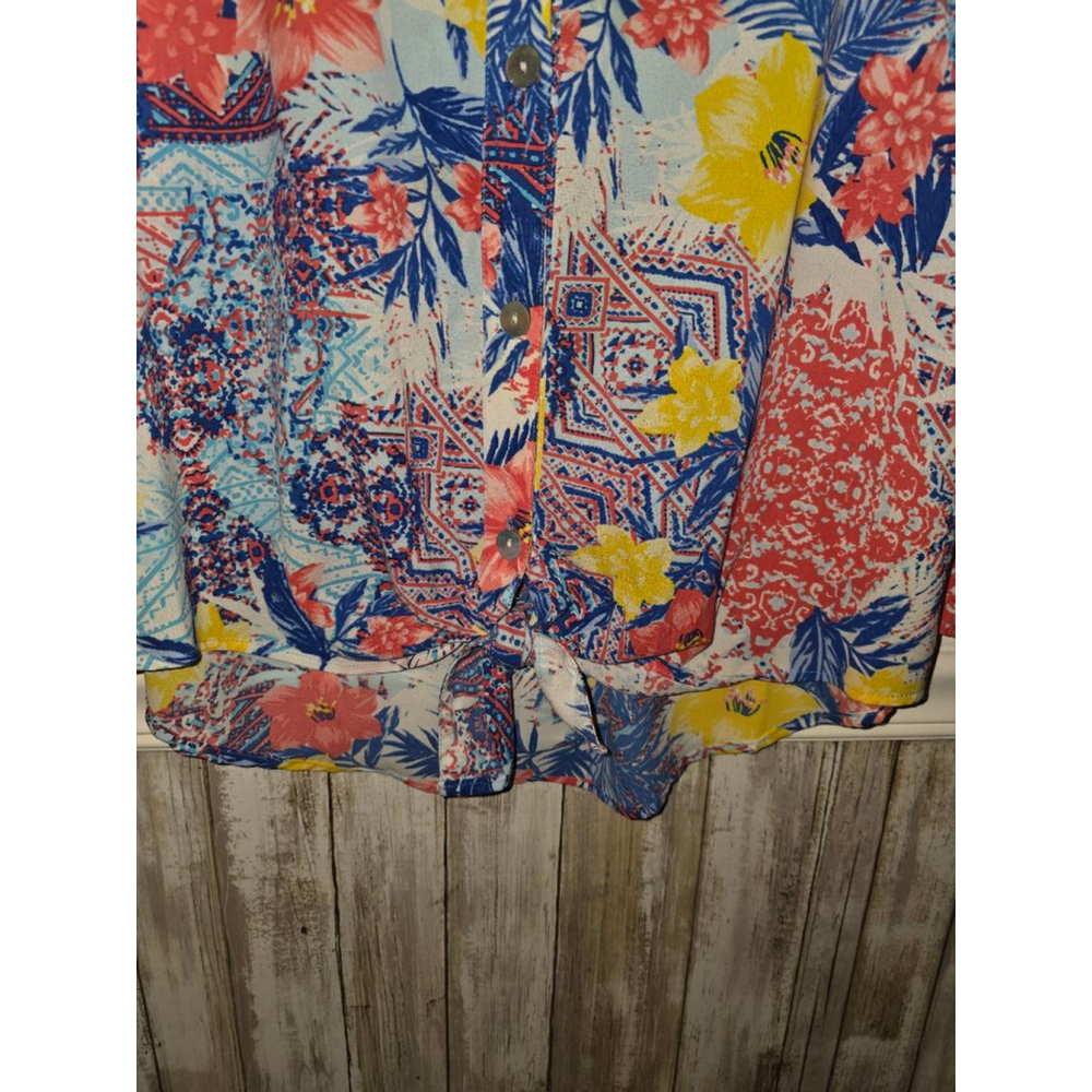 Women's Ruby Rd. Blue Red Floral Blouse L - Picture 3 of 5